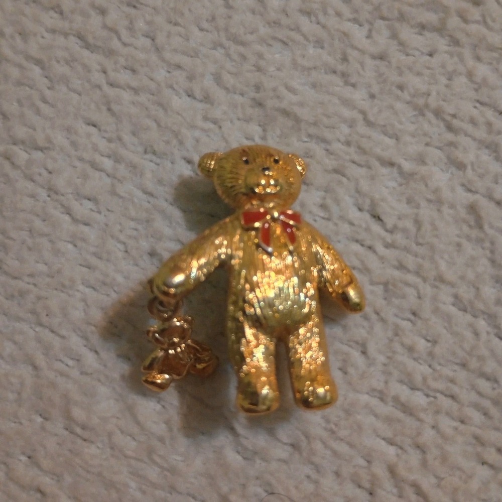 Vintage Gold Teddy Bear Dangle Little Baby Bear Brooch Pin